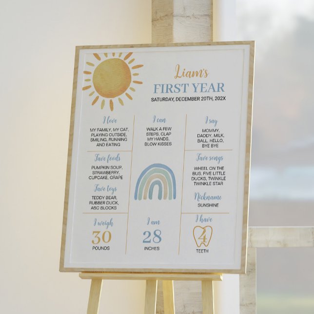 Boy Sunshine Rainbow Birthday Milestone Poster (Von Creator hochgeladen)