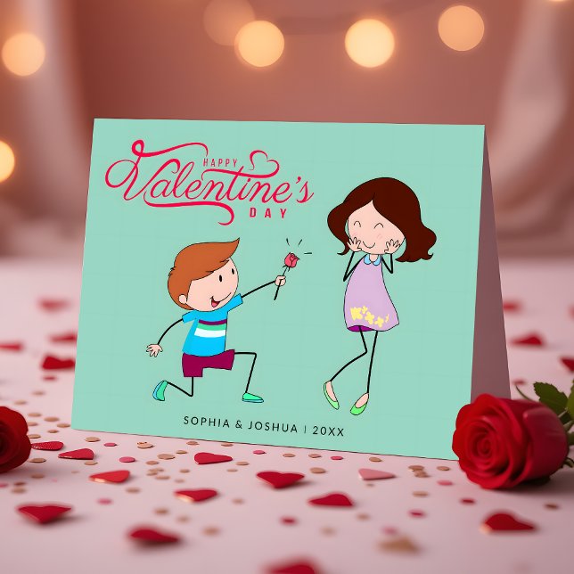 Boy Surprises Girl Illustration Valentinstag Karte (Von Creator hochgeladen)