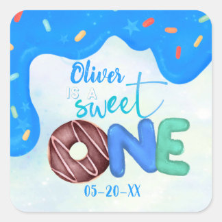 BOY Sweet One Pink Zuckerguss Erster Geburtstag Quadratischer Aufkleber