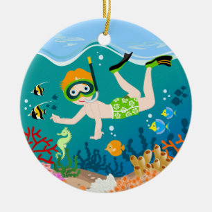 Boy swimmer birthday gift keramikornament
