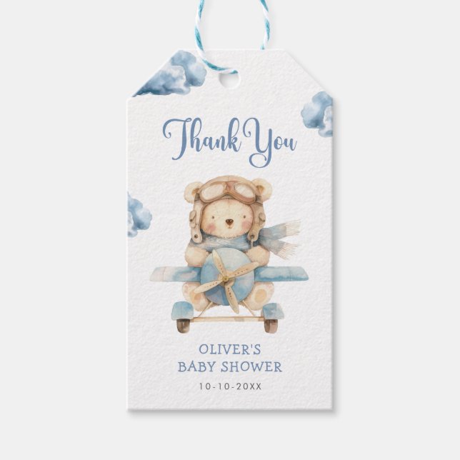 Boy Teddy Bear Baby Shower Danke für die Geschenkm Geschenkanhänger (Vorderseite)