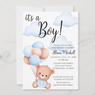 Boy Teddy Bear Baby Shower Einladung