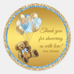 Boy Teddy Bear Balloon Baby Shower Stickers