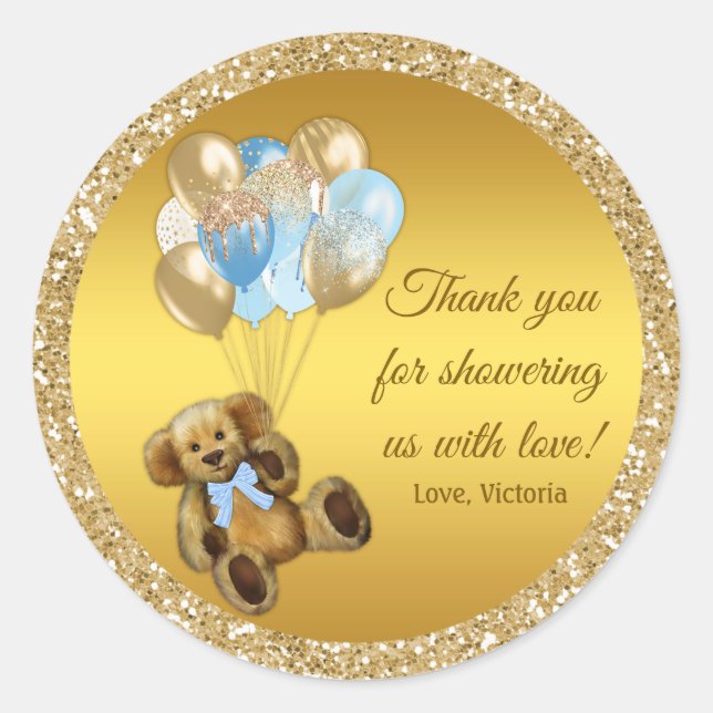 Boy Teddy Bear Balloon Baby Shower Stickers (Vorderseite)