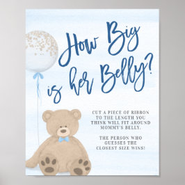 Boy Teddy Bear Blue Balloon Baby Dusche Belly Game Poster