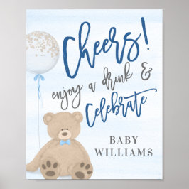 Boy Teddy Bear Blue Balloon Drinks signieren Poster