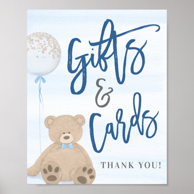 Boy Teddy Bear Blue Balloon Gips & Cards Signatur Poster (Vorne)
