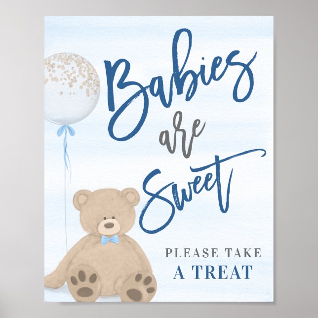 Boy Teddy Bear Blue Balloon Sweet Leckerei Sign Poster (Vorne)