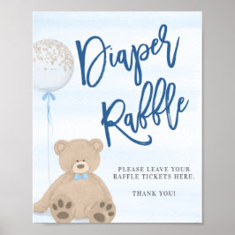 Boy Teddy Bear Blue Balloon Windler Raffle Sign Poster