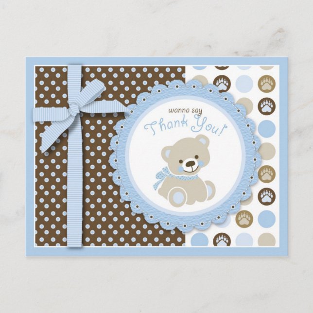 Boy Teddy Bear Danke, Postcard Postkarte (Vorderseite)