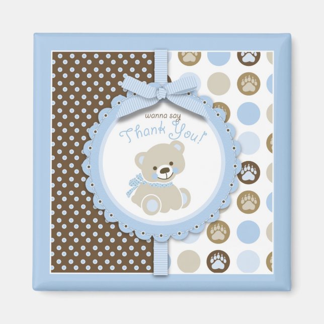 Boy Teddy Bear Danke Square Magnet (Vorne)