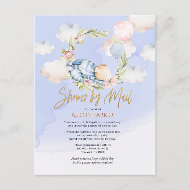 Boy Teddy Bear Niedlich Woodland Babydusche per Ma Postkarte (Vorderseite)