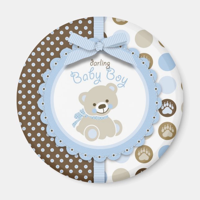 Boy Teddy Bear Round Magnet (Vorne)