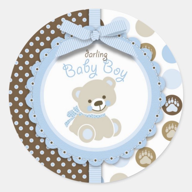 Boy Teddy Bear Round Sticker (Vorderseite)