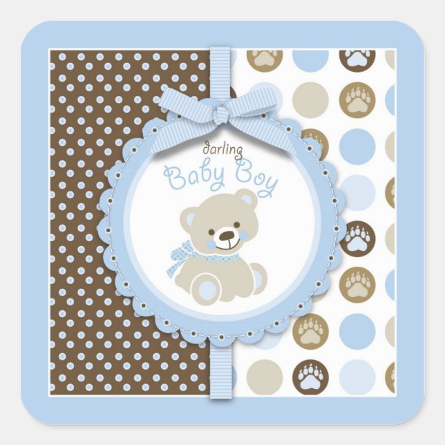 Boy Teddy Bear Square Sticker (Vorderseite)