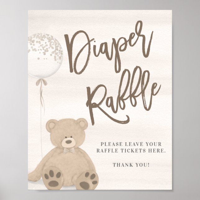 Boy Teddy Bear Tan Balloon Windle Raffle Sign Poster (Vorne)