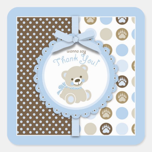 Boy Teddy Bear Vielen Dank Square Sticker (Vorderseite)