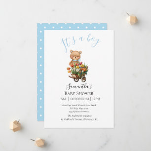Boy Teddy Bearly Wait Blue Floral Ankündigung