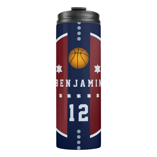 Boy Teen Basketball Stars Name Blue Red Thermosbecher (Vorderseite)