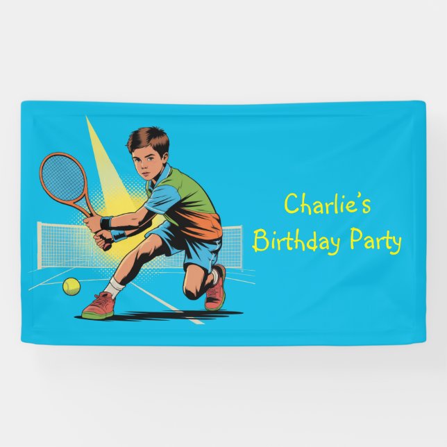 Boy Tennis Geburtstagsparty Banner (Horizontal)