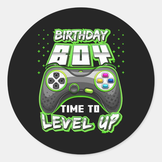 "Boy Time to Level Up Video Game Birthday Gamer 11 Runder Aufkleber (Vorderseite)