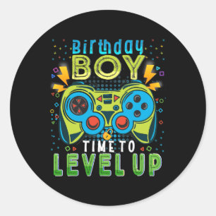 Boy Time to Level Up Video Game Birthday Gamer 202 Runder Aufkleber