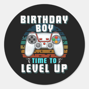 "Boy Time to Level Up Video Game Birthday Gamer 2 Runder Aufkleber