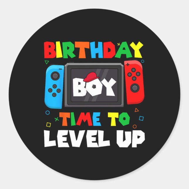 "Boy Time to Level Up Video Game Birthday Gamer 4 Runder Aufkleber (Vorderseite)