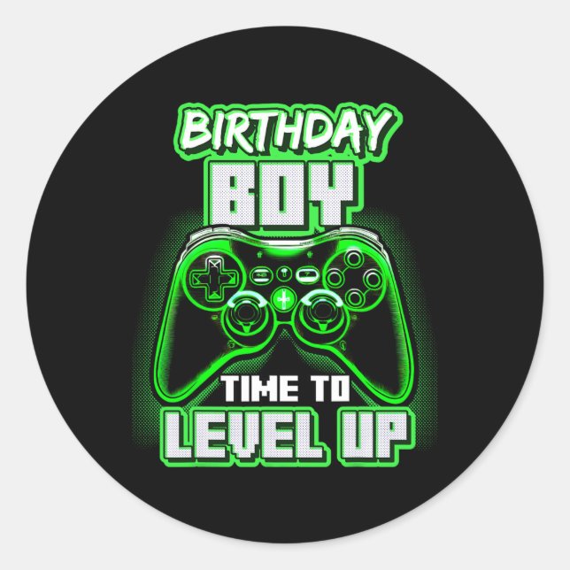 "Boy Time to Level Up Video Game Birthday Gamer 6 Runder Aufkleber (Vorderseite)