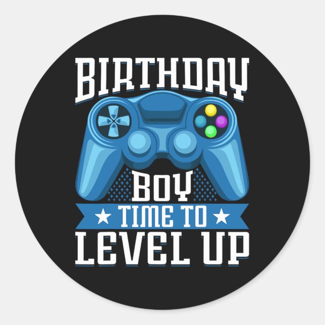 "Boy Time to Level Up Video Game Birthday Gamer" 7 Runder Aufkleber (Vorderseite)