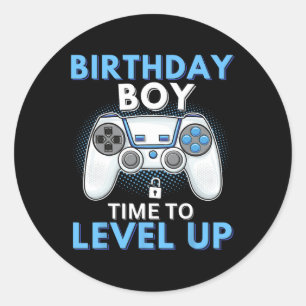 "Boy Time to Level Up Video Game Birthday Gamer 8 Runder Aufkleber