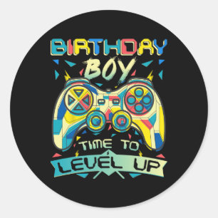 Boy Time to Level Up Video Game Birthday Gamer Boy Runder Aufkleber