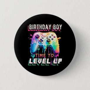 Boy Time to Level Up Video Game Birthday Party Boy Button
