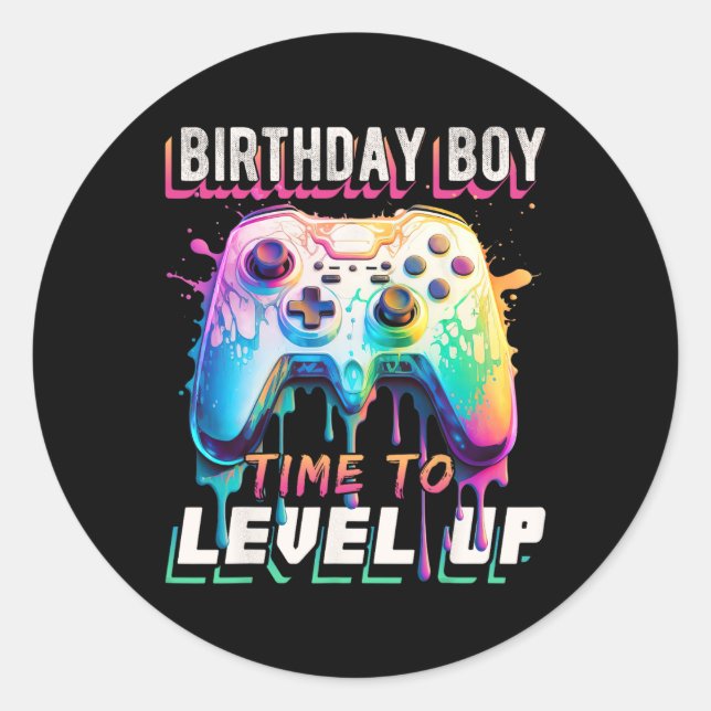 Boy Time to Level Up Video Game Birthday Party Boy Runder Aufkleber (Vorderseite)