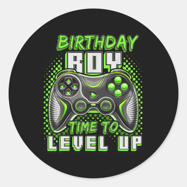 Boy Time to Level Up Video Game Birthday Party Boy Runder Aufkleber (Vorderseite)