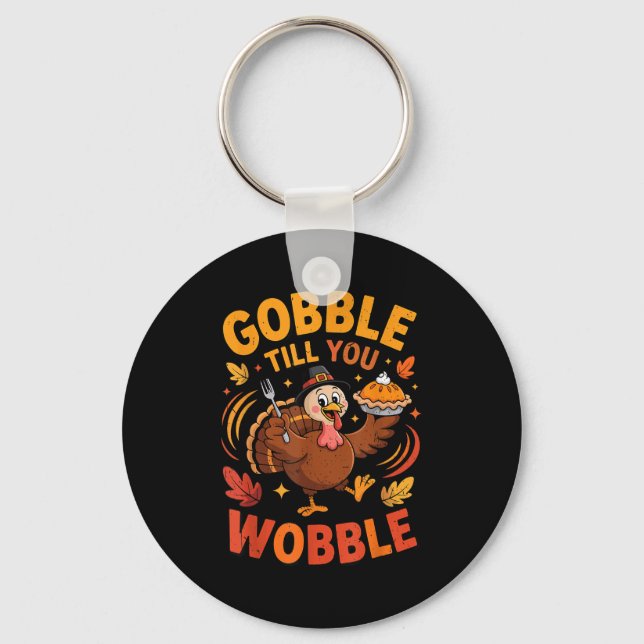 Boy Toddler Gobble Till You Wobble Turkey Funny Th Schlüsselanhänger (Vorderseite)