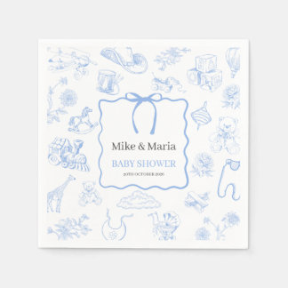 Boy Toile De Jouy Blue Baby Shower Serviette