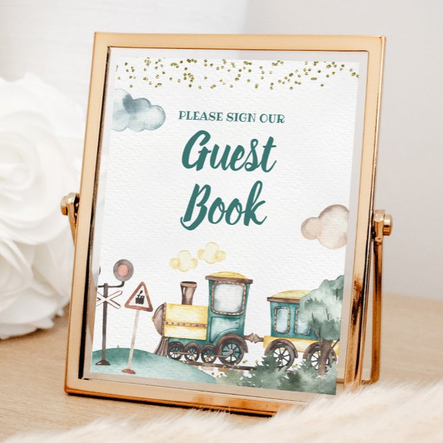 Boy Train Birthday Guest Book Sign Poster (Von Creator hochgeladen)