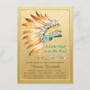 Boy Tribal Headdress Little Chief Boho Baby Shower Einladung