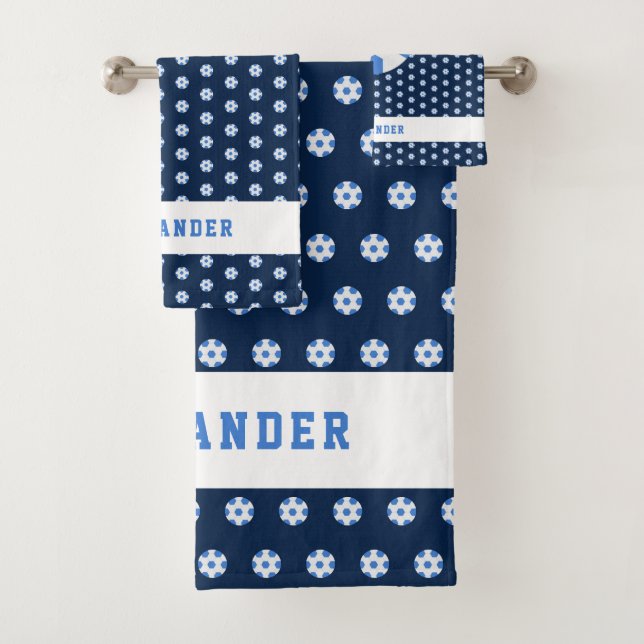 Boy Tween Fußball Sports Name Maßgeschneiderter At Badhandtuch Set (Insitu)