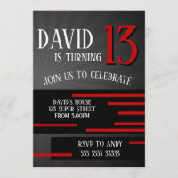 Boy Tween Teen Birthday Modern Simple Red