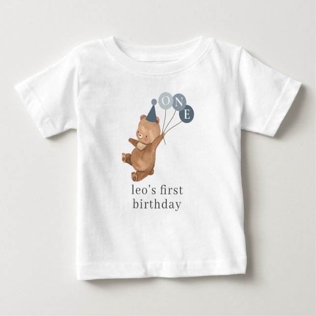 Boy Twin (Right) - Bear Party Hat - 1st Birthday Baby T-shirt (Vorderseite)