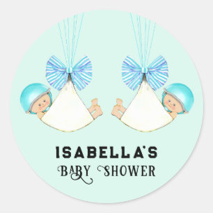 Boy Twins Baby Shower Classic Round Sticker