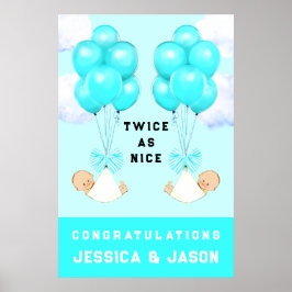 Boy Twins Baby Shower Poster