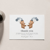 Boy Twins - Bears Party Hats - Danke Karte