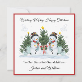 Boy Twins First Second Christmas Snowman Card Feiertagskarte