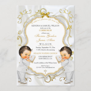 Boy Twins Taufe Christening Communation Einladung