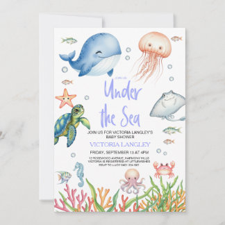 Boy Under The Sea Ocean Animals Baby Shower Einladung