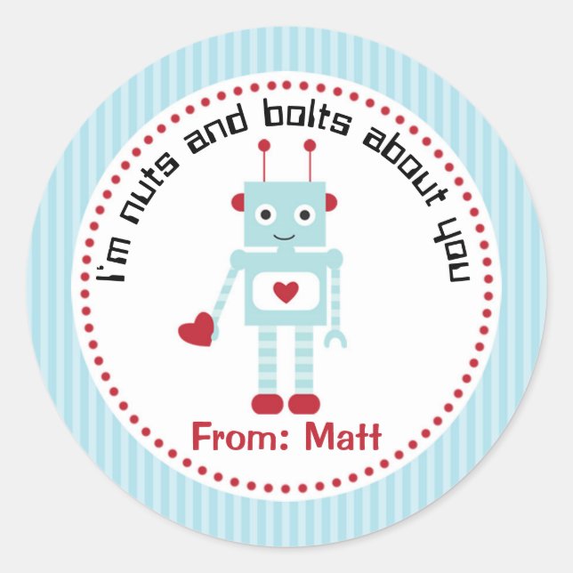 Boy Valentine Stickers (Roboter mit Herz) (Vorderseite)