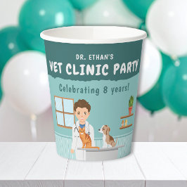 Boy Veterinarian Cartoon Pet Clinic Kids' Birthday Pappbecher
